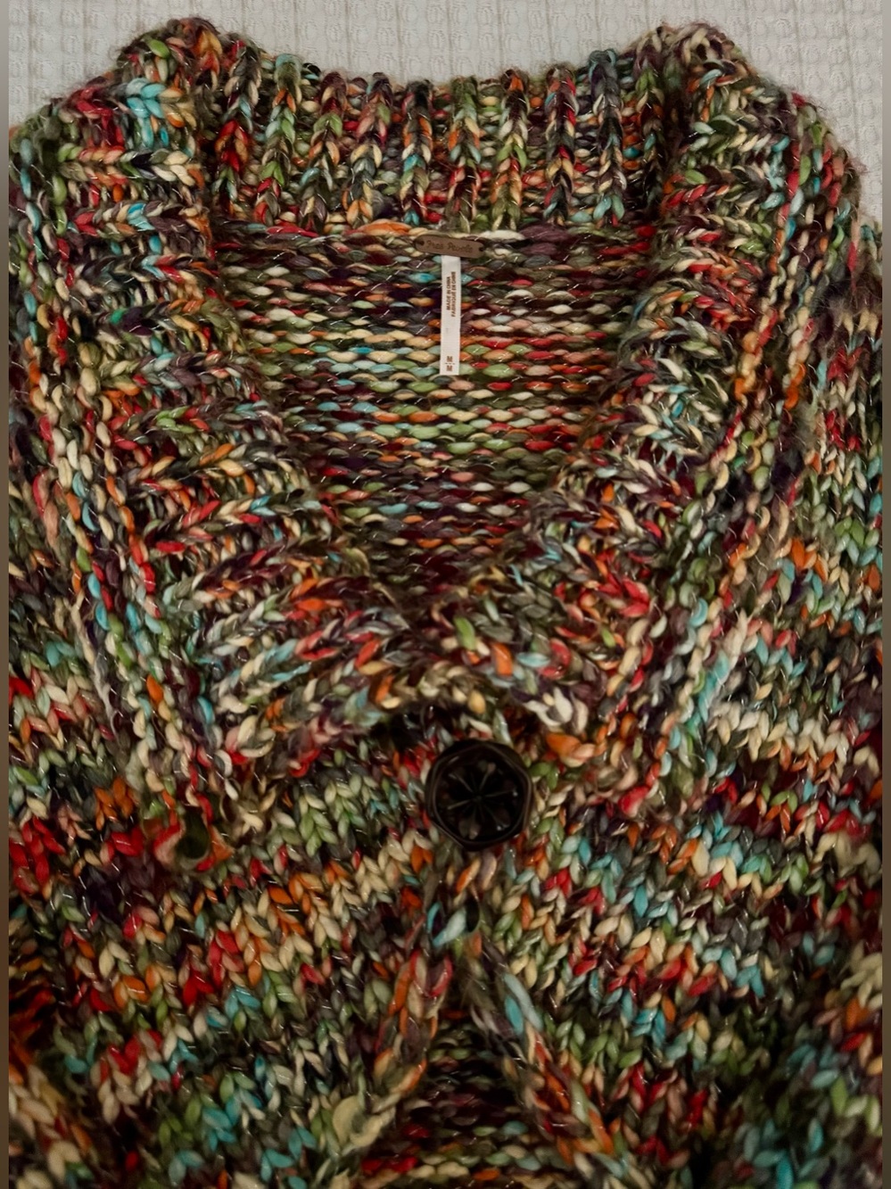 Free People Chunky Knit Shawl Collar Cropped Cardigan / Size Medium